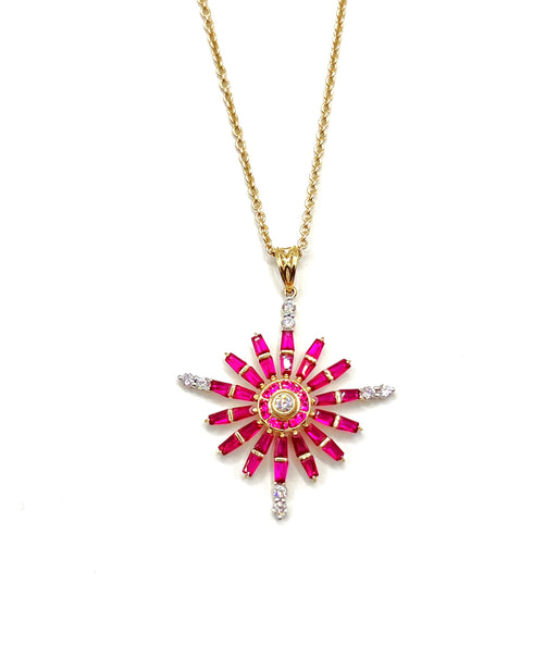 14k Gold Star of Bethlehem with Ruby & Diamond Necklace